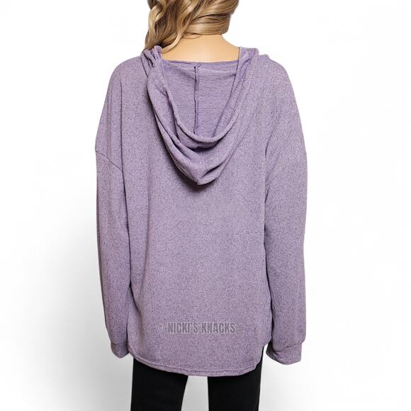 SHEIN Purple Knit Hooded Pullover Oversized Lightweight Sweatshirt Size L - Picture 4 of 6